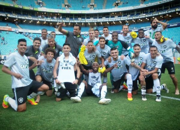 Festa: Ainda em campo, jogadores comemoraram a ida à Libertadores da América do ano que vem (Foto: Botafogo.com.br)