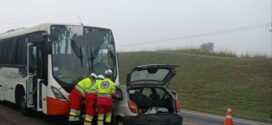 Carro bate em ônibus e deixa motorista ferido na BR-393